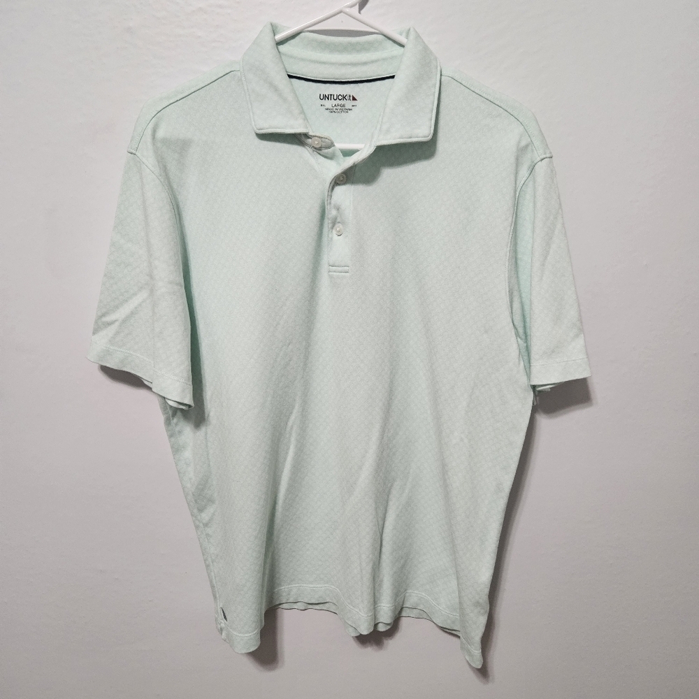 Untuckit Polo Mens Size Large Teal Green Geometric Pattern Short Sleeve Cotton